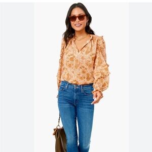 ULLA JOHNSON - Manet Blouse Peach Meadow Ruffle Peasant Boho: LIKE NEW
